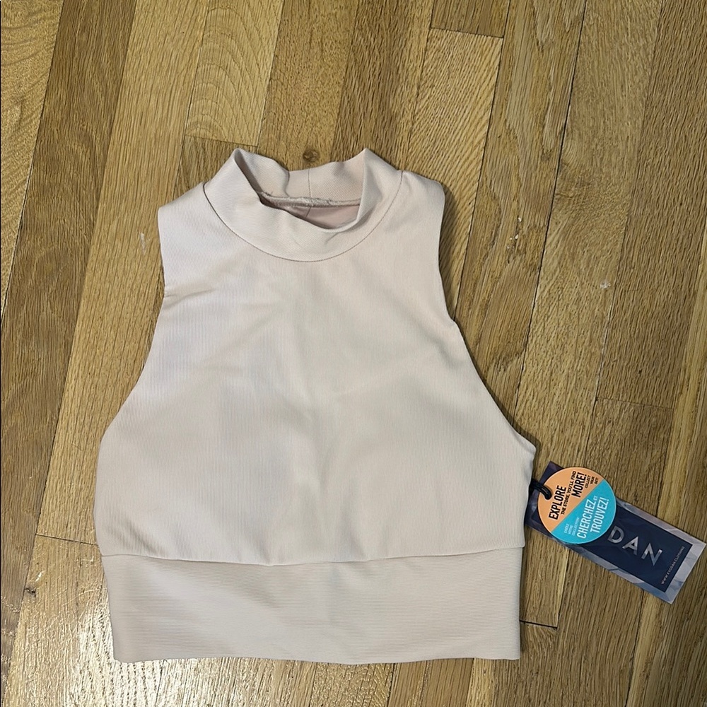 Kyodan Cream Sleeveless Crop Tank with Mandarin Collar